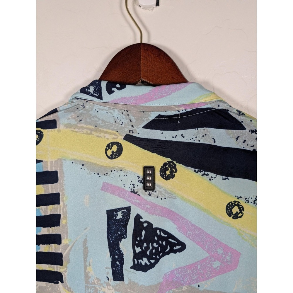 Jamie Sadock Polo Shirt Womens Medium Blue Yellow Abstract Golf Short Sleeve Top - Picture 7 of 11